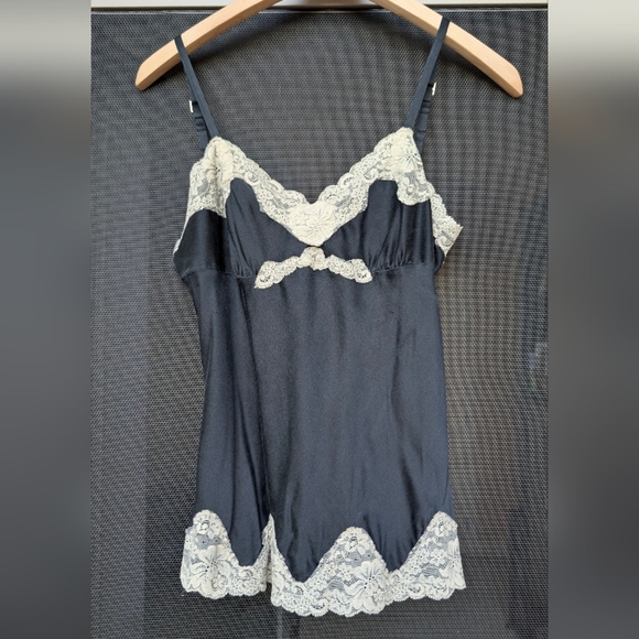 Express Design Studio Silk Blend Lace Cami Tank Top Black Cream Vtg Y2K XS - Picture 5 of 8